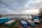 Boats and ships, some fishing ships and old and rusty abandoned boats standing on the riverbanks of the river Dabube