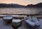 Boats on the shore of lake Teletskoye