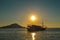 Boats silhouette in the sea on sunset. Beautiful Sunset in tropical Komodo island, Labuan Bajo, Fores, Indonesia