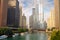 Boats and skyscrapers on the Chicago River