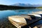 Boats on a still water mountain lake