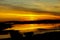 Boats at sunset by the lake, sunshine