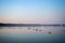 Boats on the Taungthaman Lake in Amarapura, Mandalay Myanmar