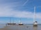 Boats on tidal flats of Wadden Sea