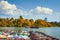 Boats Trees and pond in the city park