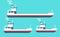 Boats vector illustration set, flat cartoon small, big transport ships, empty freight vessel and small ferry or fishing