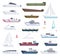 Boats. Water sea or ocean vessel small and big ships and sailor boats vector cartoon transport