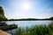 Boats on Wesslinger lake, little lake near munich