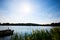 Boats on Wesslinger lake, little lake near munich