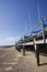 Boats in winter storage on Southend Beach, Essex, England