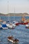 Boats and yachts docked at the Cobb harbor of Lyme Regis. West Dorset. England