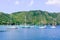 Boats and yachts in marina next to Bequia island in Saint Vincent