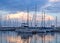 Boats and yachts moored in harbor