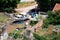 Boatyard and storks nesting, Silves, Portugal.