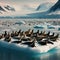 A bob of seals recline on an arctic ice shelf, forever vigilant