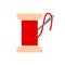 Bobbin with red needle thread icon flat. vector illustration