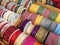 Bobbins with decorative ribbons for sewing, multicolored