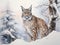 Bobcat under the snow (vertical) watercolour  Made With Generative AI illustration