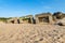 Bobolin, zachodniopomorskie/ Poland - September, 12, 2020: Old concrete bunkers on the sea beach. Destroyed military