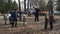 BOBRUISK, BELARUS 03.09.19: A man skilfully walks on a tightrope in the park during the spring holiday. A guy shows