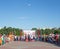 Bobruisk Belarus 06 03 2019: The central square of the relay on the awarding and ignition of the fire of European games 2019