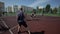 Bobruisk, Belarus - 12 August 2019: Teenagers play a street ball. Basketball on the street. face-off