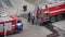 BOBRUISK, BELARUS 27.02.19: Firefighters remove fire equipment after putting out a fire, emergency evacuation