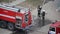 BOBRUISK, BELARUS 27.02.19: Rescue firefighters prepare fire equipment from fire engines to extinguish a fire and