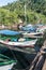 BOCA DE MIEL, CUBA - FEB 4, 2016: Fishing boats anchored at Rio Miel river mouth near Baracoa, Cu