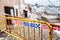 Bocairent, Spain - January 22, 2020: Local Police security barrier to prevent the passage to a landslide area due to a storm