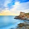 Boccale castle landmark on cliff rock and sea. Tuscany, Italy. L