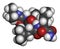 Boceprevir hepatitis C virus (HCV) drug molecule. Atoms are represented as spheres with conventional color coding: hydrogen (white