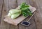 Bock Choy on a rustic wooden background