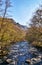 The Bode river in Thale in the Harz National Park with cable car in the background. Saxony-Anhalt, Germany