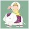 Bodhisattva and auspicious animal. Vector Illustration