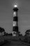 Bodie Island Lighthouse at night in black and whilte