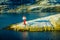 Bodo, Norway - April 09, 2018: Outdoor view of landscape of a lighthouse at Bodo`s coast in Norway