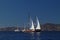 Bodrum Turkey 27 October 2018: Bodrum Sailing Cup Gulet Wooden Sailboats and sailing yachts racing.