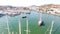 Bodrum, TURKEY - October 2016: Marina aerial yacht business boat harbor luxury tourism coastline travel drone shot Mugla, Turkey