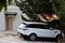 Bodrum, Turkey - September 1, 2019: Range Rover white carat mansion parking