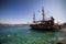 BODRUM, TURKEY - September 14, 2017. Wonderful pirate ship in bl