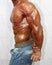 Body builder showing side triceps