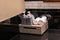 Body care bottles on spa bathroom countertop