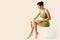 Body Leg Beauty Woman. Natural Skin Care Green Treatment. Slim Model applying depilation Cream. Body Spa Massage