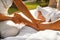 Body Massage At Spa. Close Up Hands Massaging Female Legs