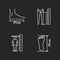 Body measurements chalk white icons set on black background. Inside leg, foot length and human height determination