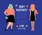 Body Positive card. Plus size woman and skinny girl on dark blue background, place for text. Bodypositive poster. Vector