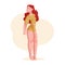 Body positive concept. Plus size Young Woman in home suit. Happy Curve girl in lingerie. Isolated Vector cartoon