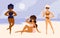 Body positive concept with three beautiful multicultural woman on beach