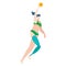 Body positive disabled woman in swimsuits, leg prothesis invalid on sea beach playing ball, summer girl active lifestyle
